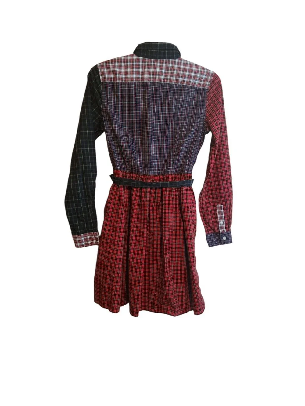 Polo by Ralph Lauren Mixed Tartan Plaid Button-Down Dress in Red, Black, White